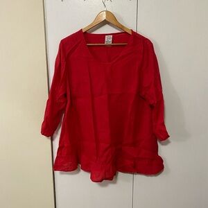 100% Linen Chic Red Women's Tunic Top